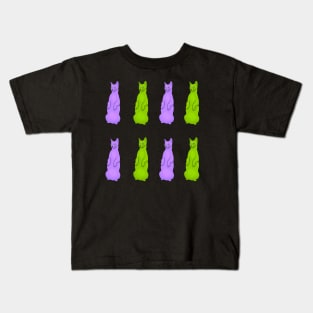 Green and Purple Cats Standing up Kids T-Shirt